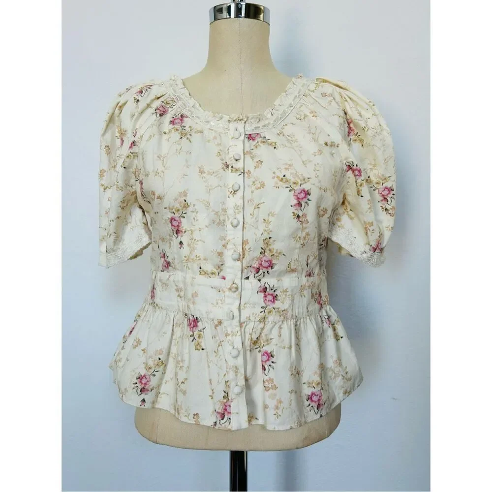 NEW LoveShackFancy Women’s S Tayshia Pink Parasail Blouse